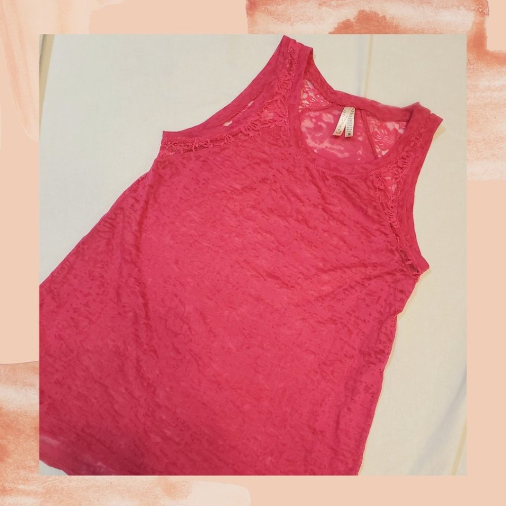 Stretchy Lace Tank Top Fuchsia Pink